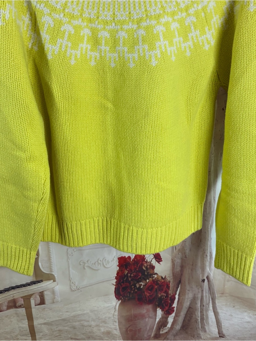 NEW Tory Burch Merino Wool Lime Fair Isle Turtleneck Sweater - Picture 7 of 10